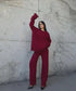 WOMEN KNITTED DISTRESSED CO-ORD SET - WINE RED